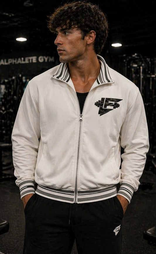 Striped Rib Collar Zip Jacket