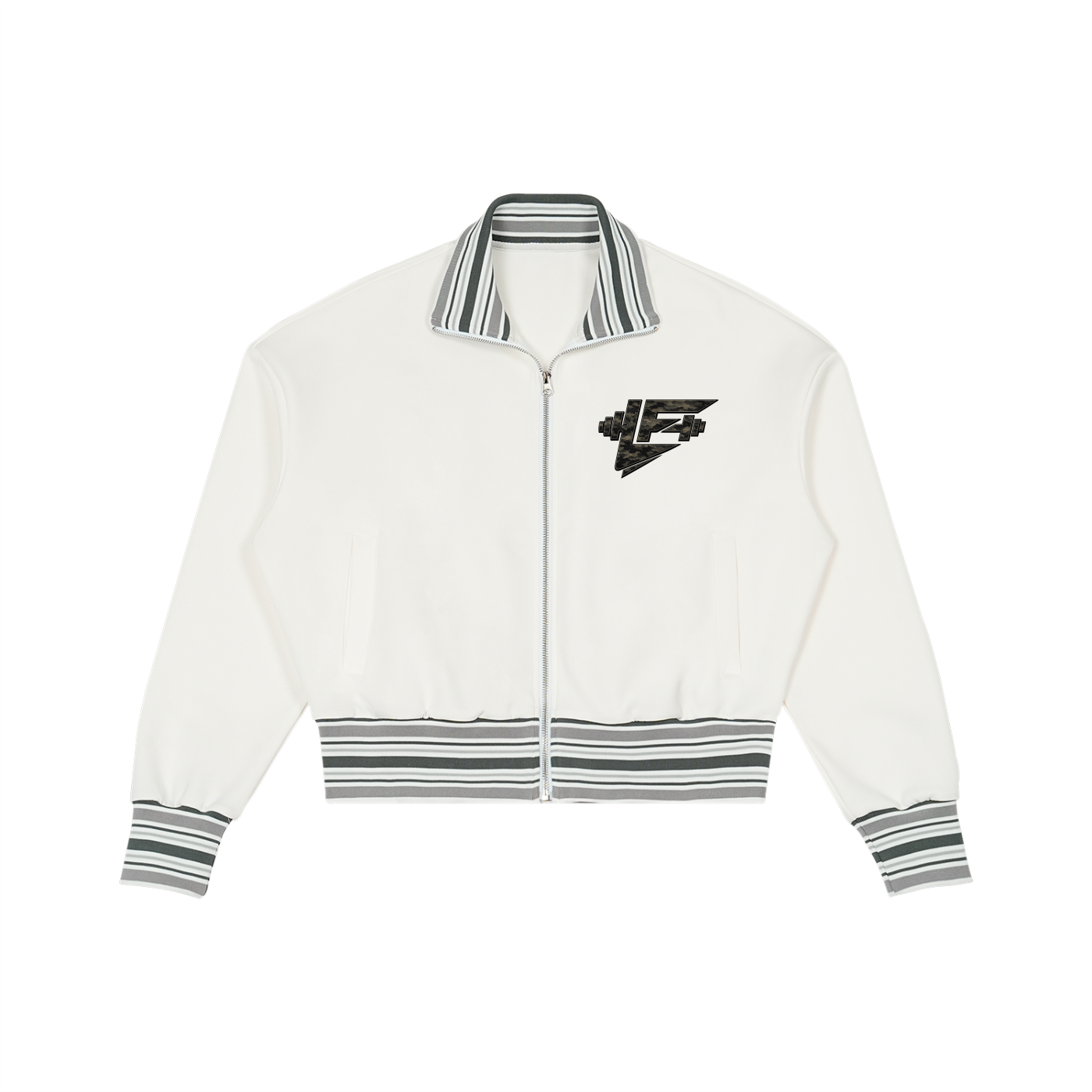 Striped Rib Collar Zip Jacket