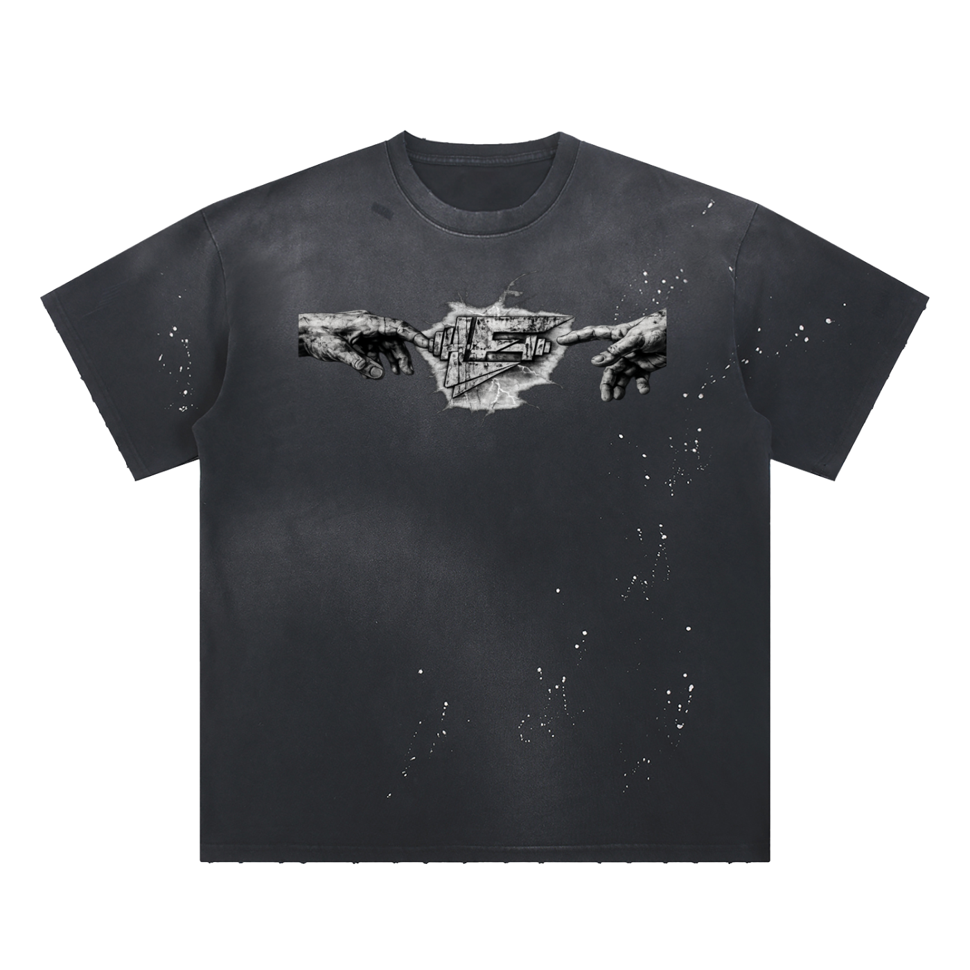 God vs Man Hand-Frayed Sunfade Paint Splatter T-Shirt