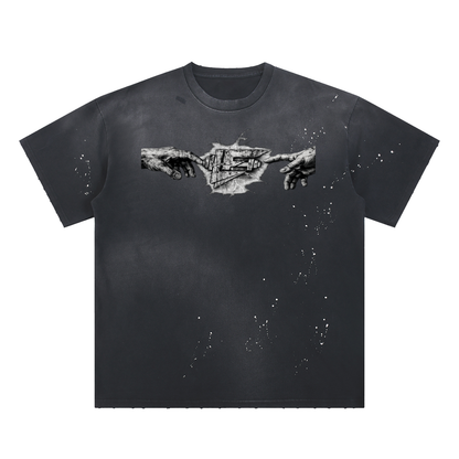 God vs Man Hand-Frayed Sunfade Paint Splatter T-Shirt