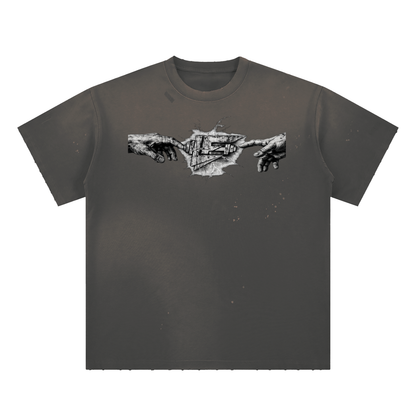 God vs Man Hand-Frayed Sunfade Paint Splatter T-Shirt